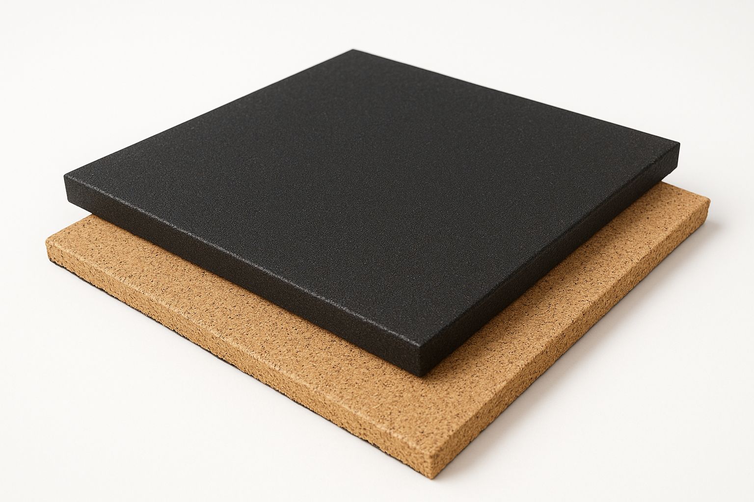 Svart gymmatta på ett ljusgrått golv för ljuddämpning i hemmagym.